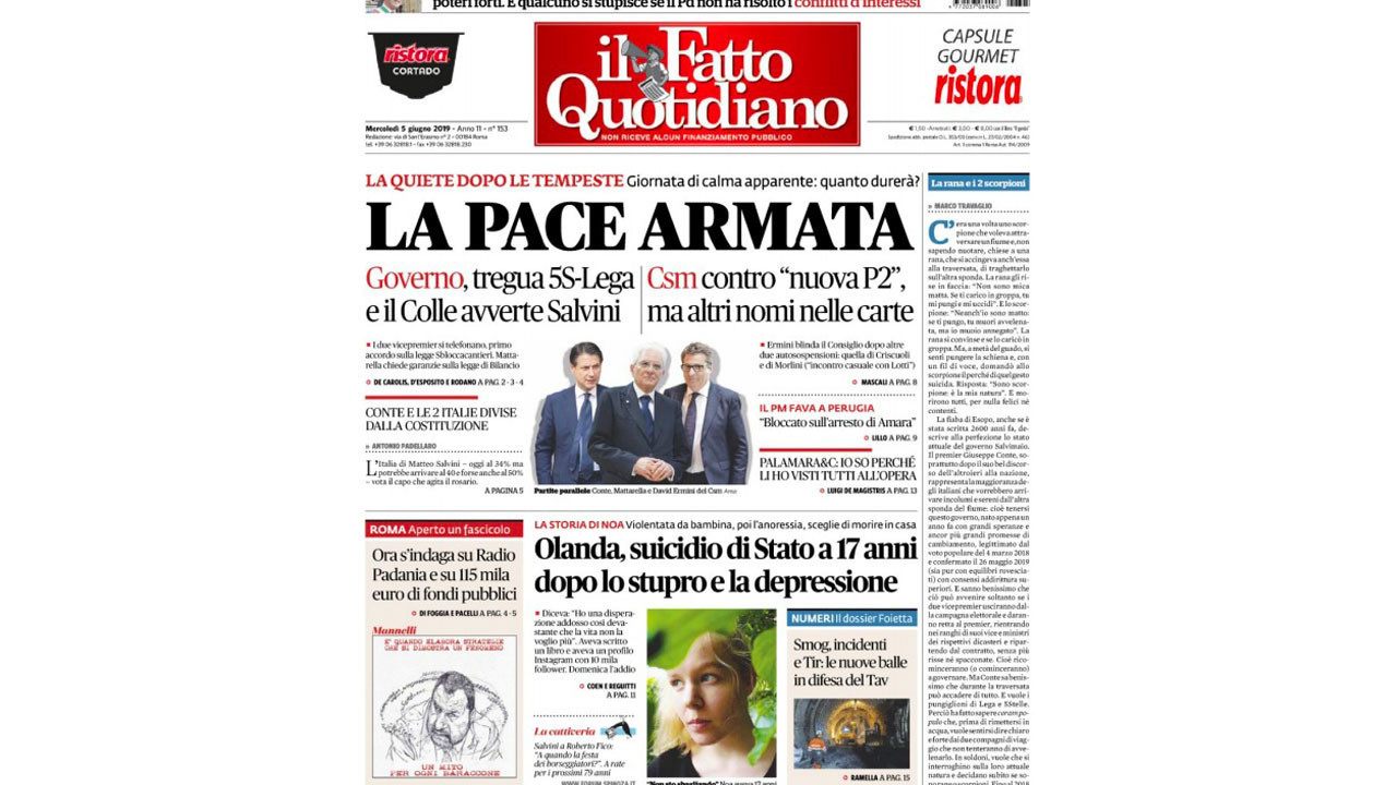 prime pagine giornali notizia eutanasia noa